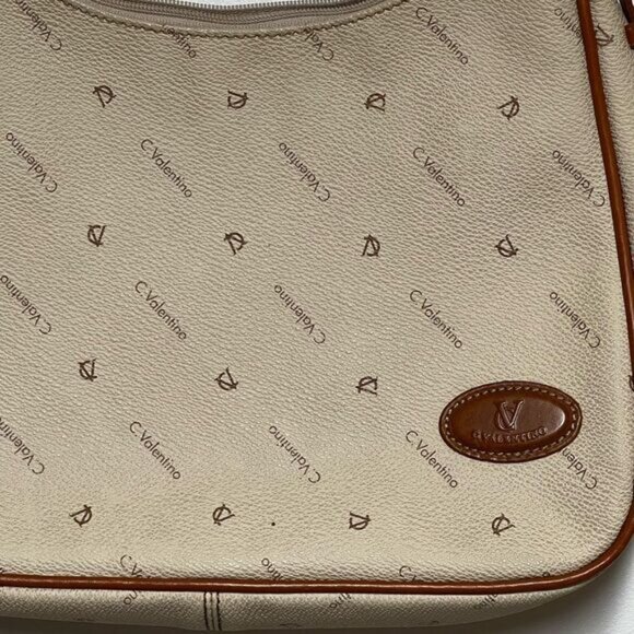Vintage C  Valentino Leather Monogrammed Shoulder Bag Beige Tan - Picture 6 of 7